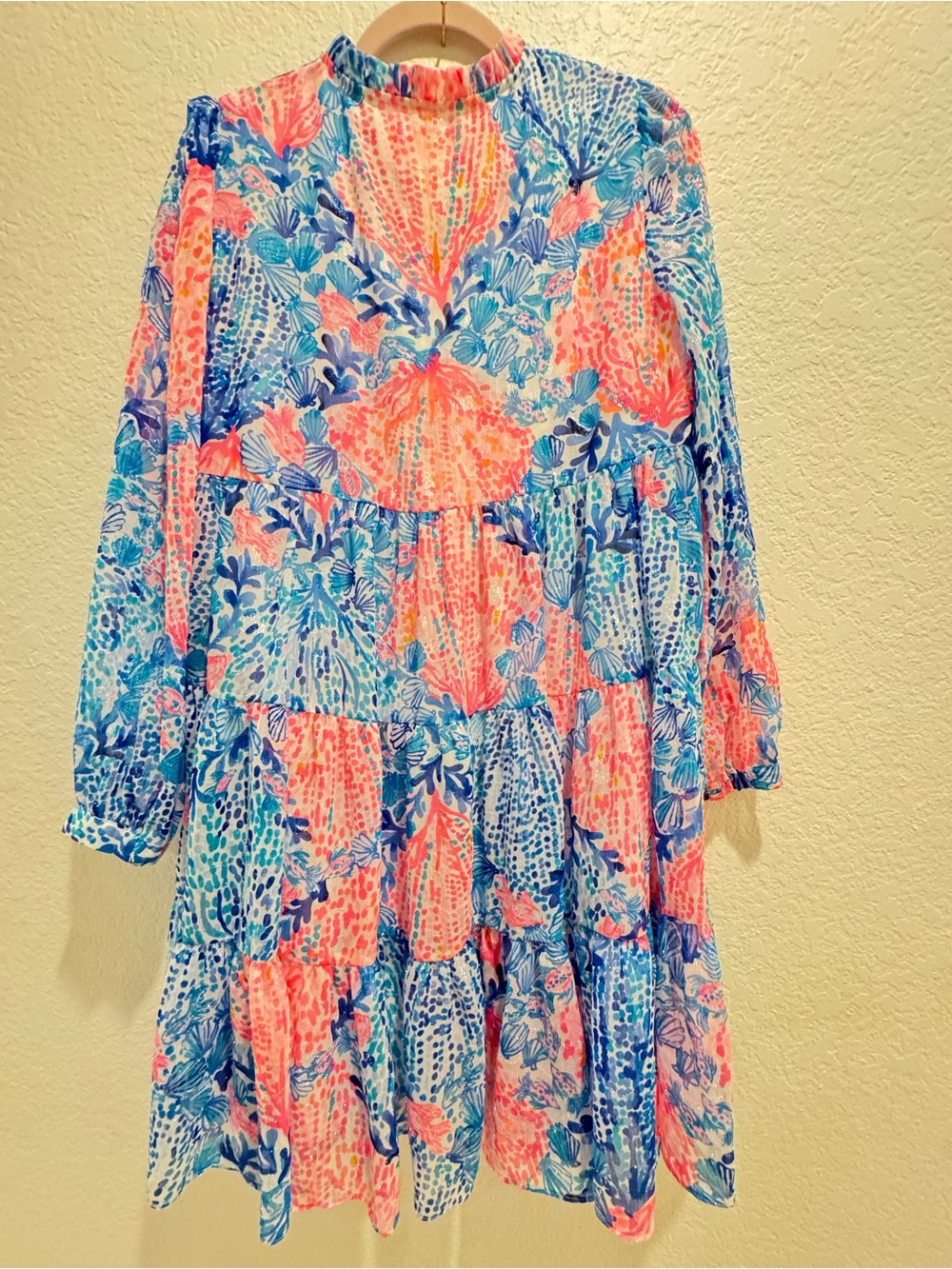 NWOT Lilly Pulitzer Sz 4 Sarita Silk Metallic Swing Dress Resort Sway With Me - Picture 3 of 9